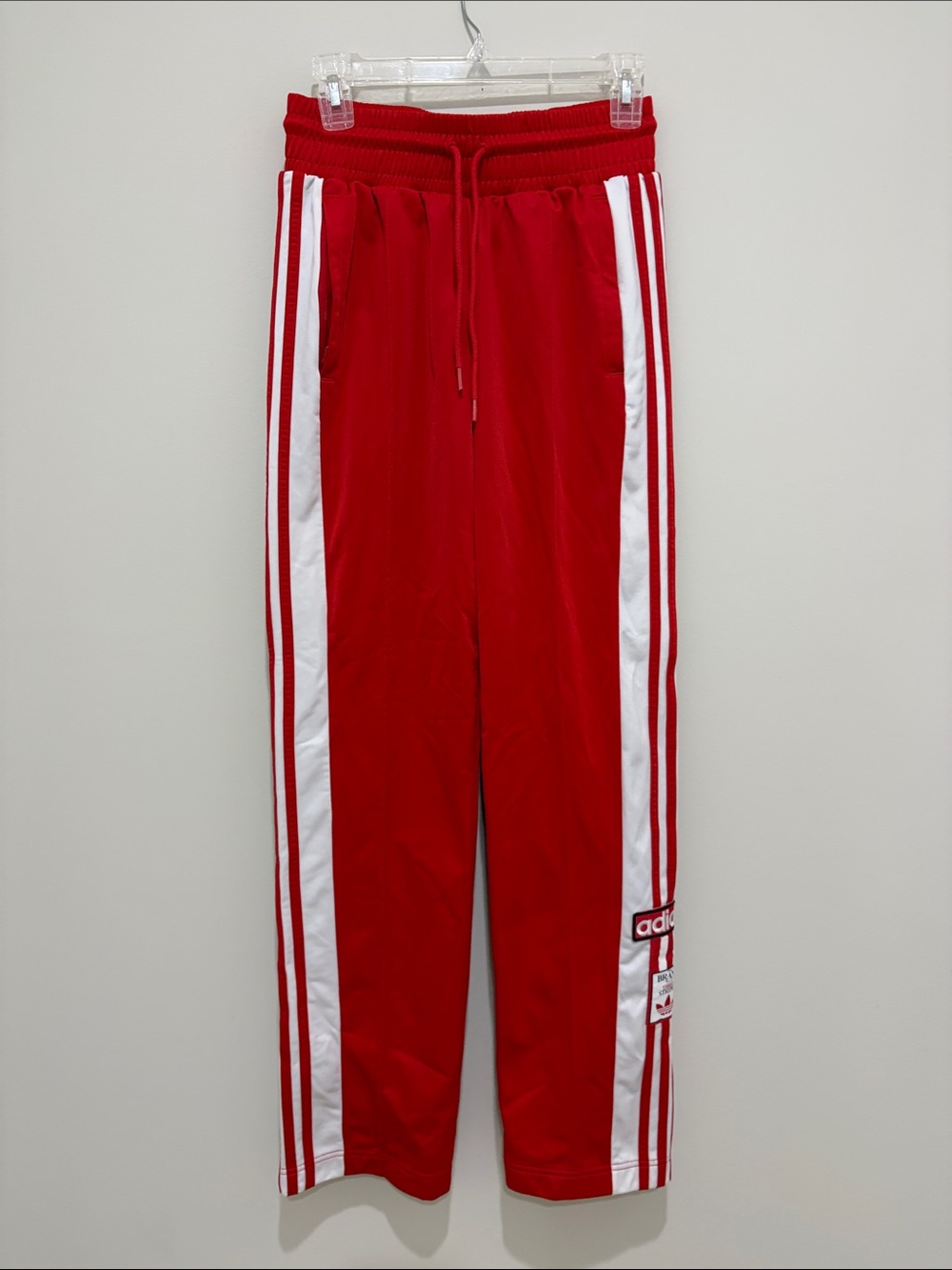 adidas Adibreak Red track pants with 3 White Side Stripes